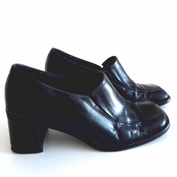 ALDO Black Leather Square Toe Heeled Loafers Size 40/10 - Picture 7 of 9